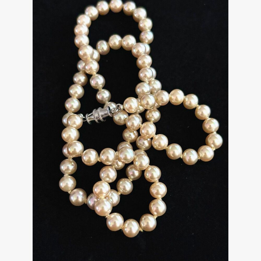 Vintage Faux Pearl Necklace Single Strand Cream Beaded 22” Wedding Jewelry